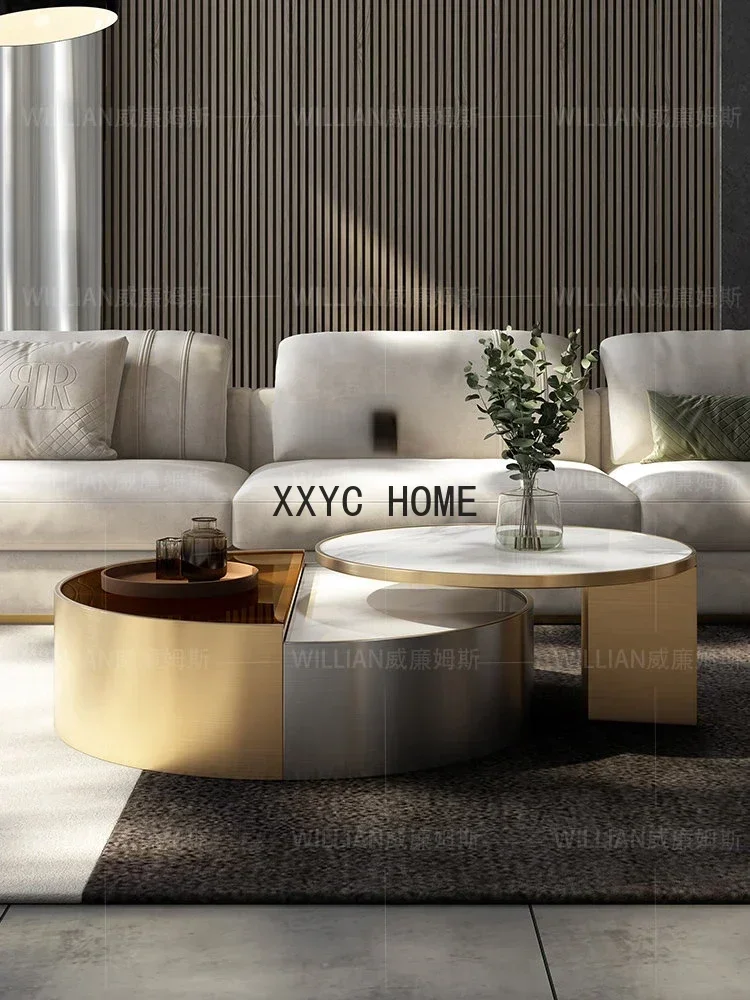 

Italian Bright Stone Plate Coffee Table Size round Combination Home Living Room TV Cabinet and Tea Table