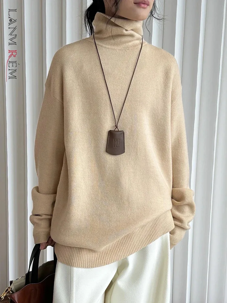 

[LANMREM] Wool Knit Sweater For Women Turtleneck Long Sleeve Warm Female Pullover Office Lady Tops 2024 Winter New 26C858