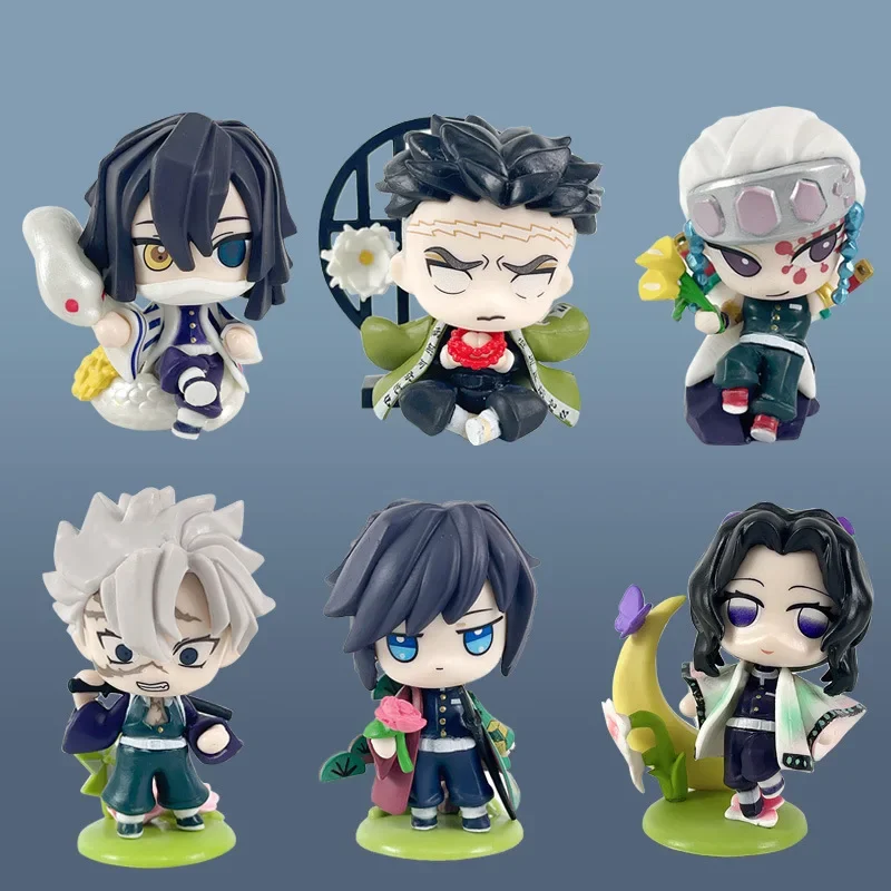 6pcs/set Demon Slayer Sanemi Shinazugawa Shinobu Kochou Obanai Iguro Himejima Gyoumei Cute Action Figures Toys Boys Xmas Gifts