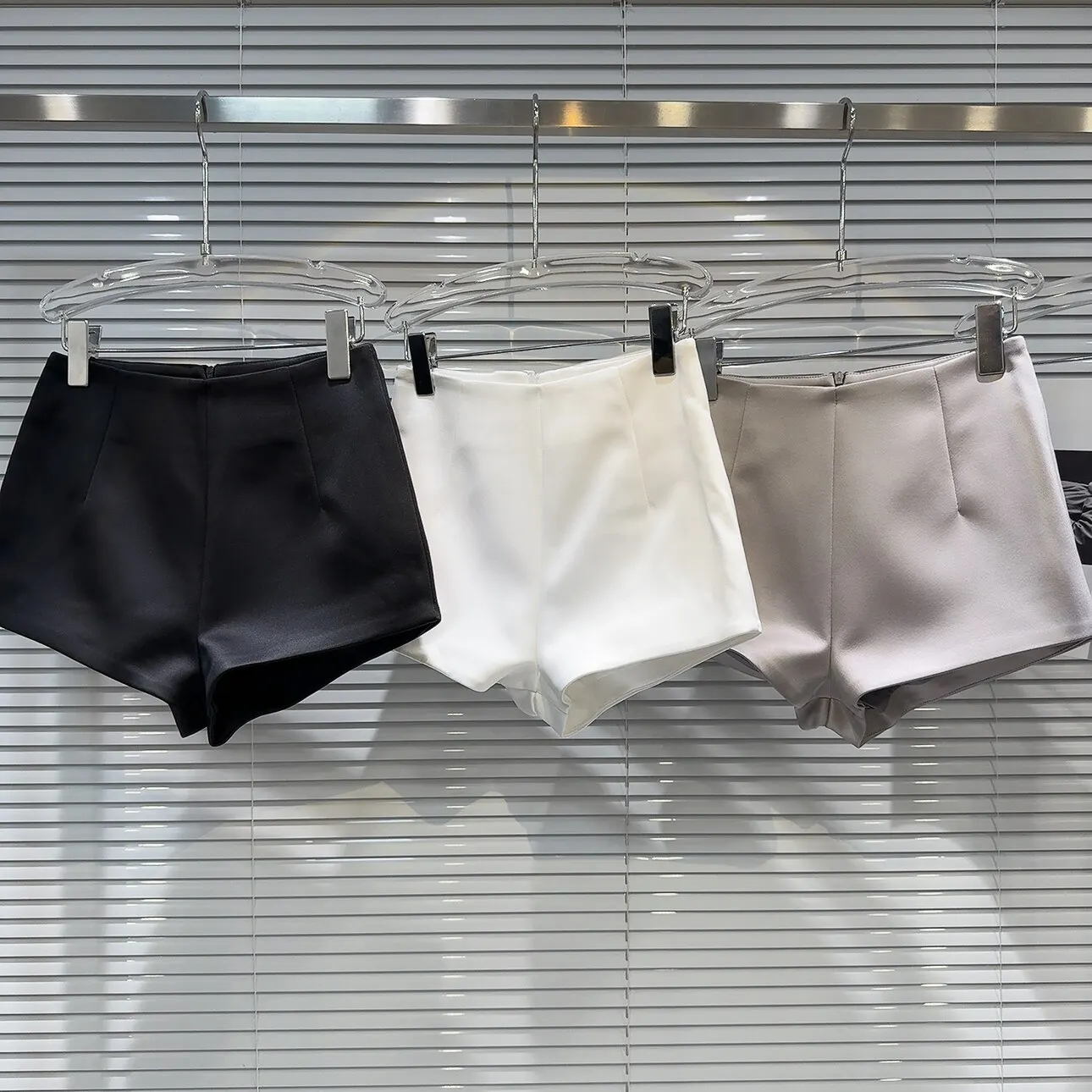 Fashion Spring Autumn Solid Color Satin Slim Shorts Female High Waist Casual Zipper Shorts for Women