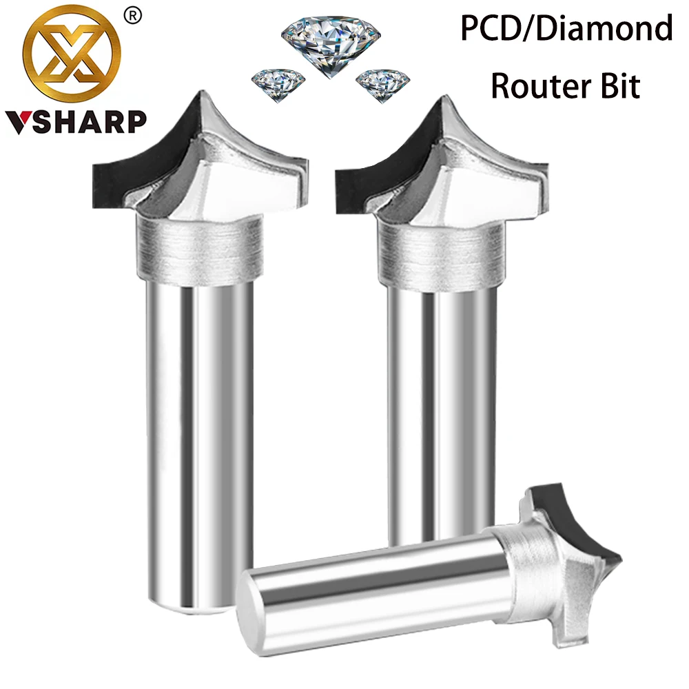 Vsharp Diamond Tool PCD Point Cutting Round Over Bit Cabinet Door Carved Engraving Milling Cutter Longlife for MDF Plywood