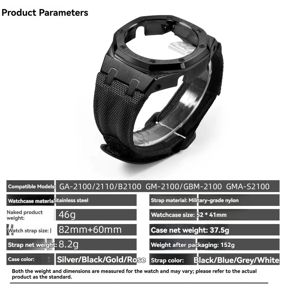 Metal Case Canvas Nylon Hook & Loop Strap Mod Kit For GA-2100 GMA-S2100 GM2100 CasiOak Watch Modification Accessories