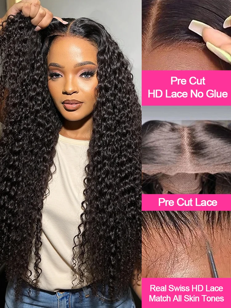 100% شعر بشري خام ارتداء والذهاب غلويليس الباروكات شعر الإنسان قبل قطعها قبل قطع الدانتيل الجبهة الباروكات للنساء موجة المياه شعر مستعار طويل مجعد #5