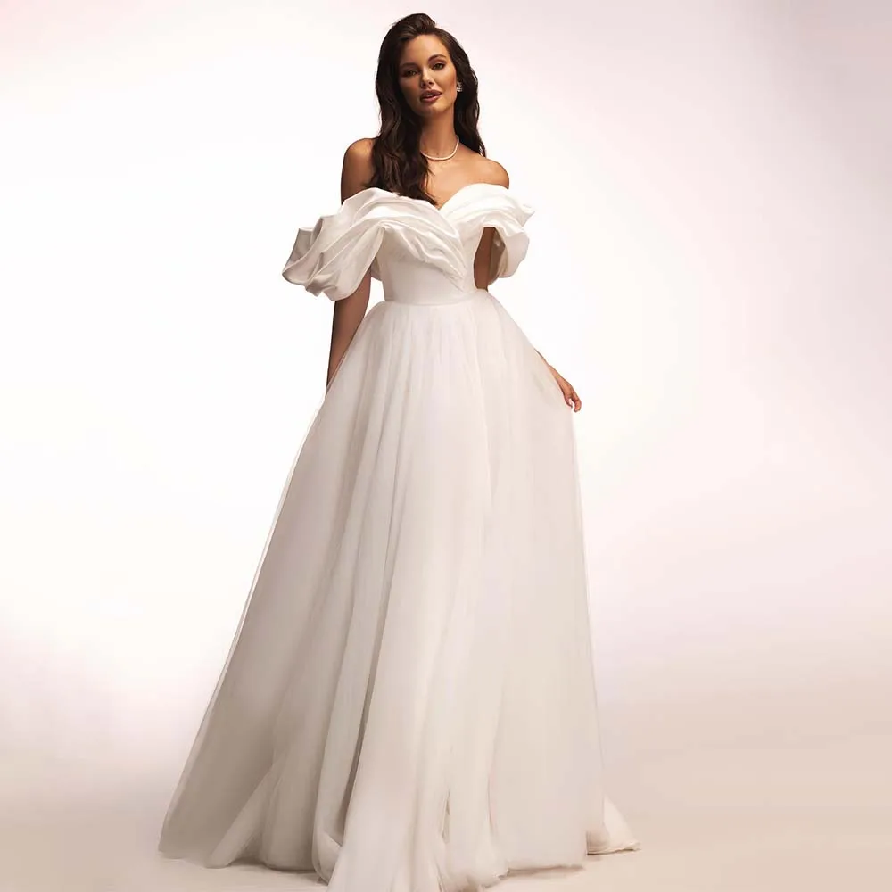 2024 New Arrival Off The Shoulder Pleat Sweetheart Organza Wedding Dresses Custom Made 2024 Rode De Morrie