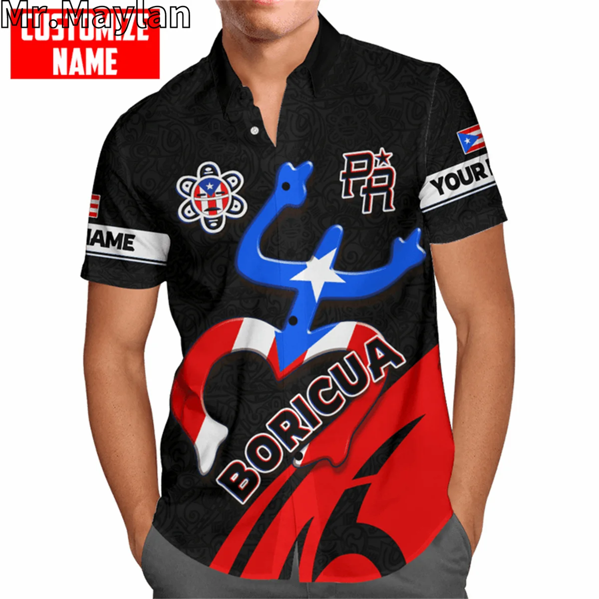 PERSONALIZED  PUERTO RICO 3D Print Hawaiian Summer Beach Men Shirts Short Sleeve Shirt Streetwear Oversized 5XL Chemise Homme-55