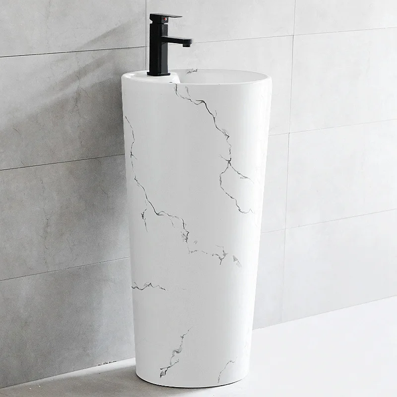 Ceramic integrated column basin stone pattern balcony vertical basin art face wash hand wash basin bathroom large pool