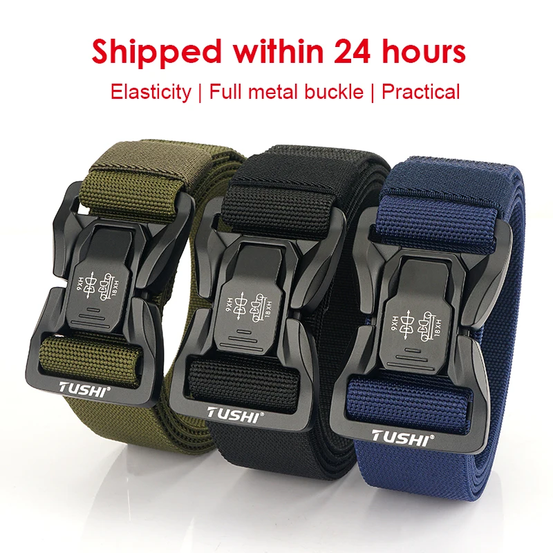 HSSEE 105cm to 125cm Elastic Waistband for Men Metal Buckle Quick Release Military Tactical Outdoor Belt Sturdy Casual Belt Male