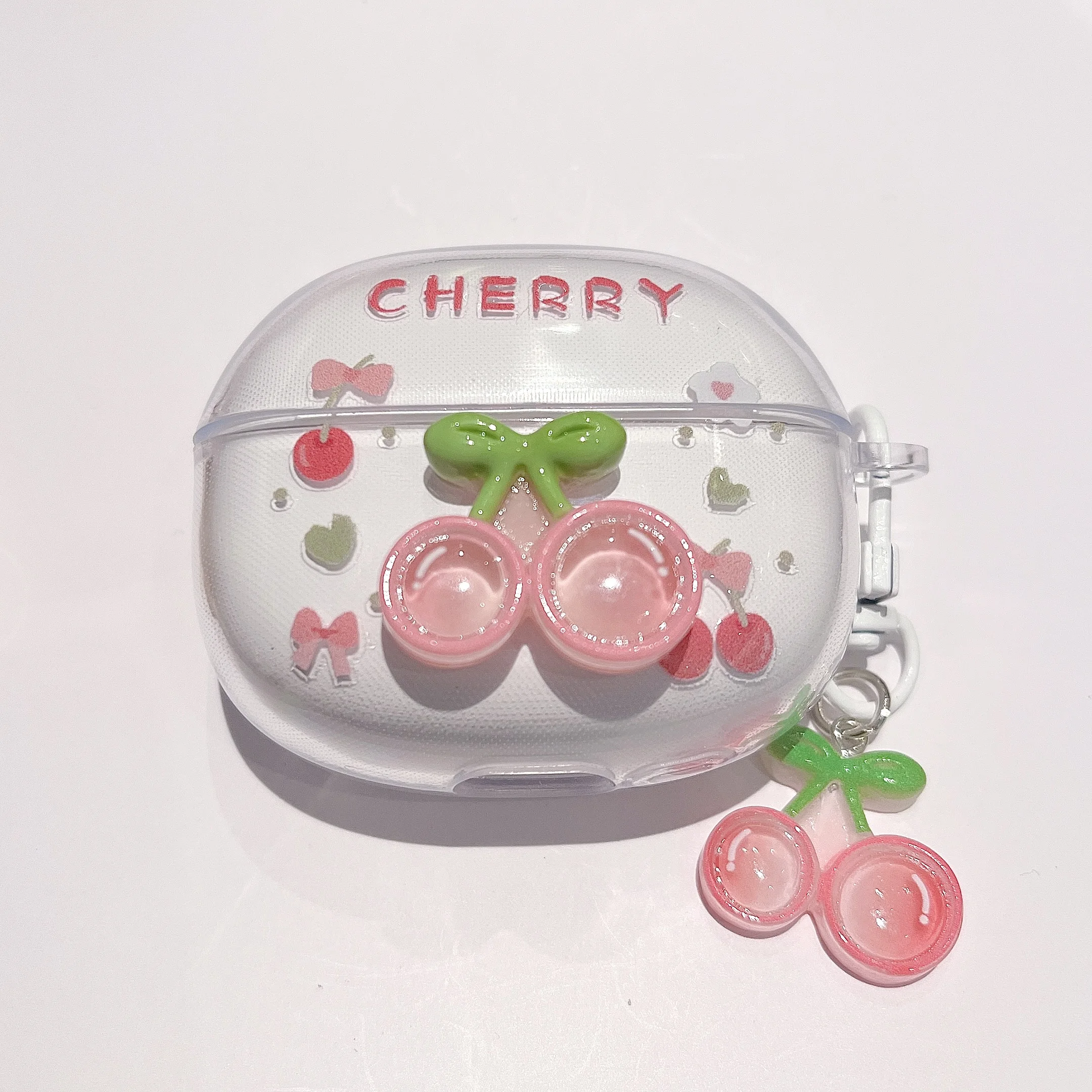 Cute Flower Cherry Dog Protective Case For Redmi Buds 8 Transparent Soft TPU Earphone Cover With Chain Keychain Shockproof