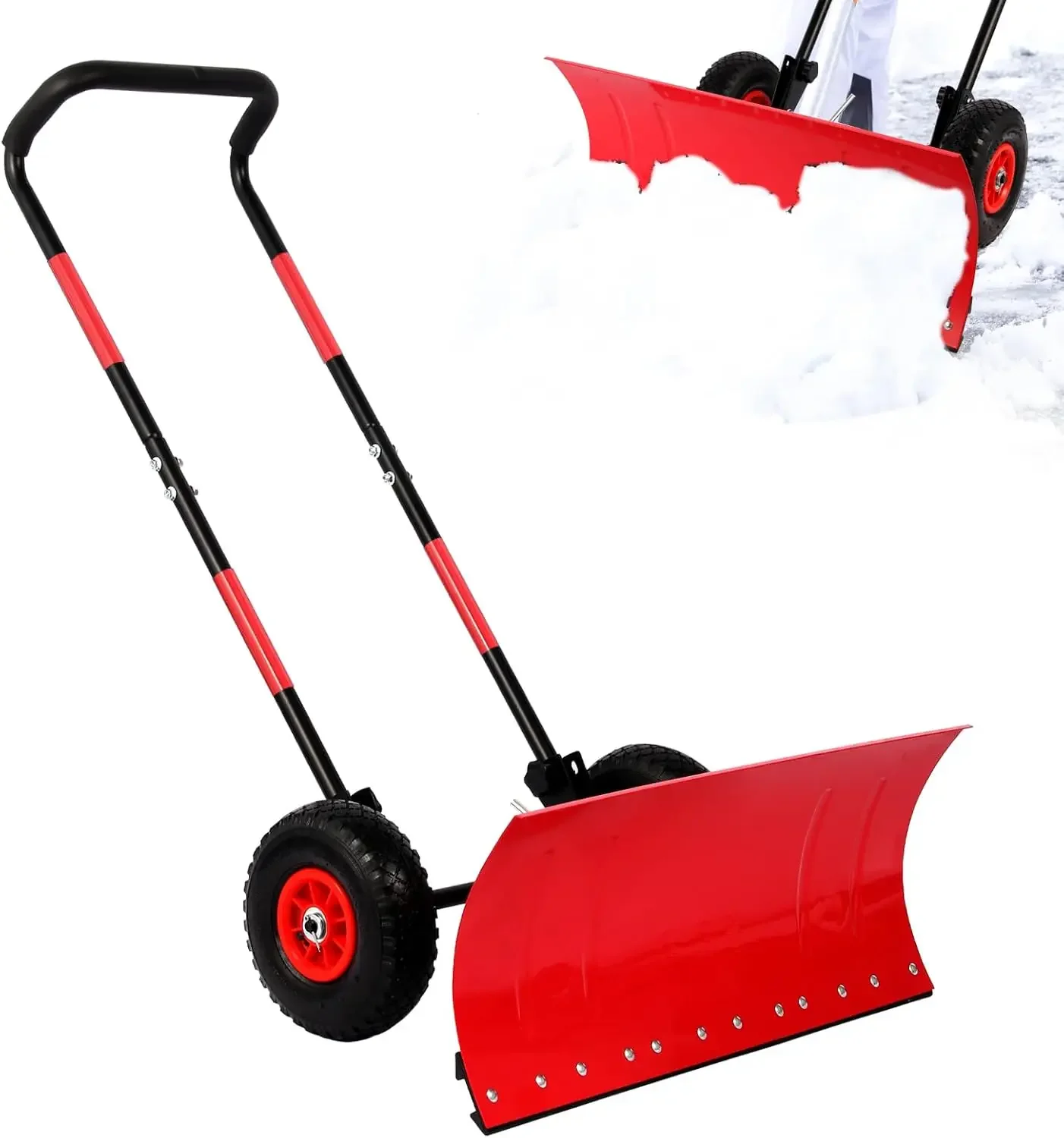 

Snow Shovel with Wheels,29" Snow Removal Tool with Metal Blade,Snow plow with Adjustable Handle and Angled Blade, Doorway