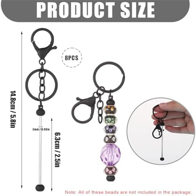 AED6-8Pcs Beadable المفاتيح القضبان Beadable الفراغات DIY بها بنفسك حبة بار المفاتيح عدة لتقوم بها بنفسك المفاتيح اكسسوارات للنساء الرجال DIY بها بنفسك