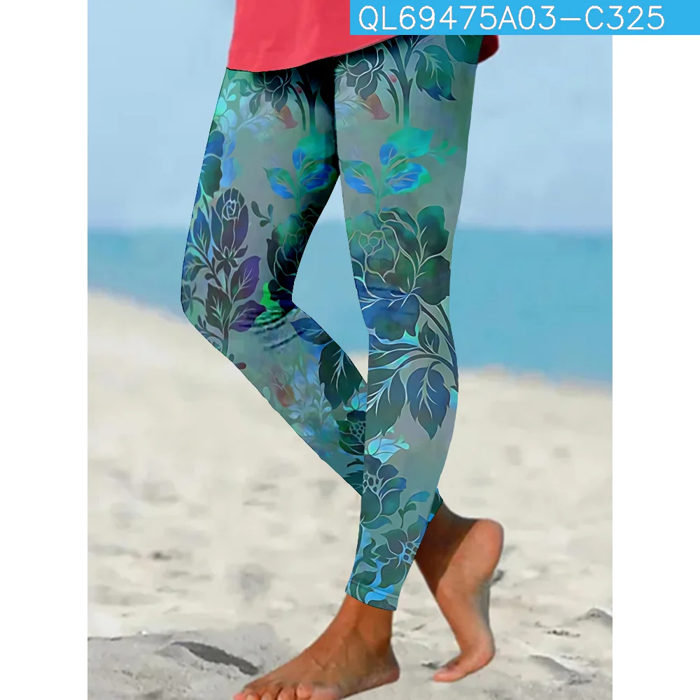 Summer Flora Print Pants Streetwear Women Sexy Leggings Yoga Pants Women Y2k Trousers Fitness Gym Push Up Leggings Pantalones