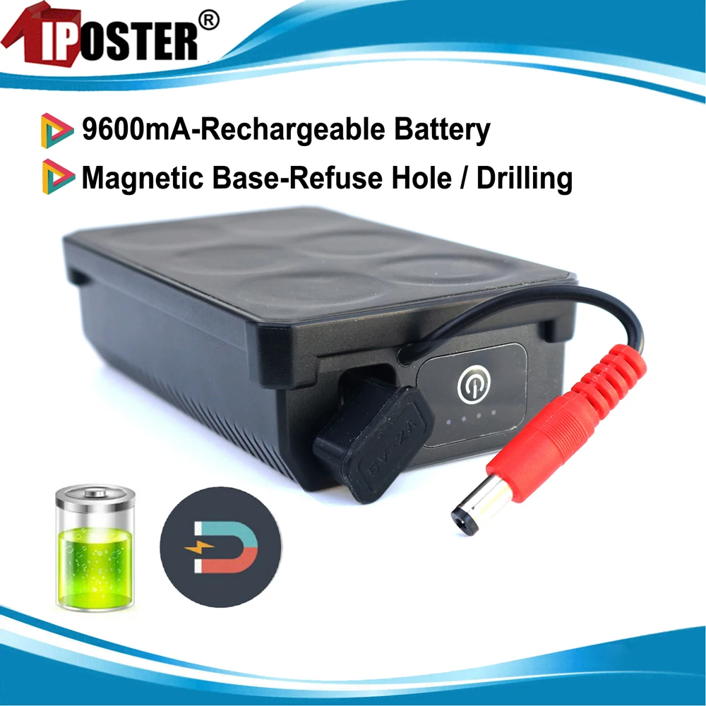 iPoster Rechargeable Battery Power Bank 9600mA Magnetic Base Waterproof For Wireless Backup Camera & Car DVR Monitor