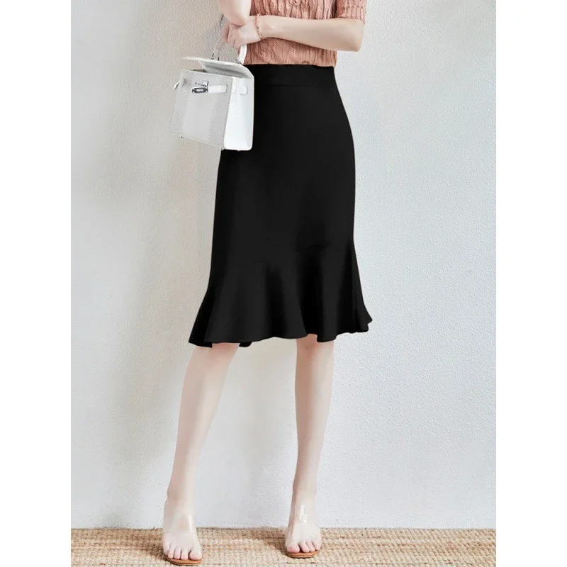 

Women's Summer High Waist Fishtail Skirt Triacetic Acid Thin A-Line Hip Lotus Leaf Pendulum Short OL Skirt