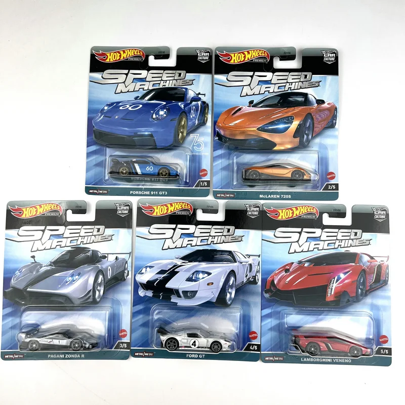 Hot Wheels Premium Cars Speed Machine LAMBORGHINI VENENO/ PAGANI ZONDA R/ PORSCHE 911 GT3  1/64 Collection Die-cast Model FPY86