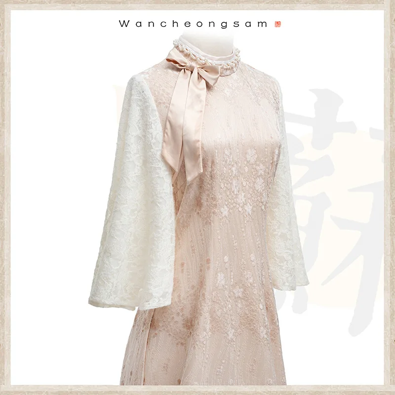 New Cheongsam Women's Young Stitching Large SleeveRoot Pink Improved Dress Spring and Summer New