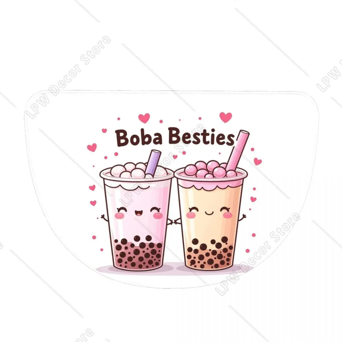 Boba Besties Cute Kawaii Bubble Tea Flannel Half Round Doormat Non Slip Bathroom Mat Absorbent Floor Carpet for Laundry Room
