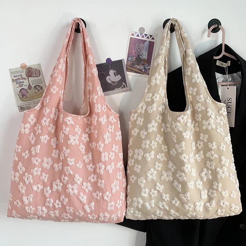 Ladies Vest Lace Canvas Bag Design Tote Bag Simple Fairy Flower Lace Shoulder Bag Tote Bag Capacity Woman Student Shopping Bag