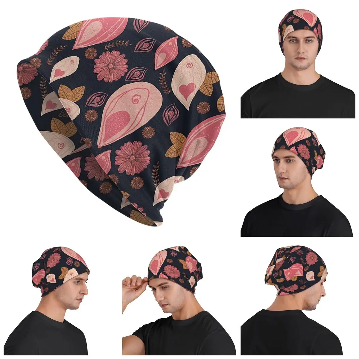 

Vulva Flower Pattern Warm Knitted Cap Hip Hop Bonnet Hat Autumn Winter Outdoor Beanies Hats for Unisex Adult