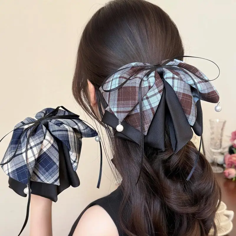 Vintage-Haarspange mit Schmetterlingsknoten und Karomuster für Damen, Haarspange für den Hinterkopf, Haarspange mit Haifischmuster, Haar-Accessoires【AliS8】 – Detail 1