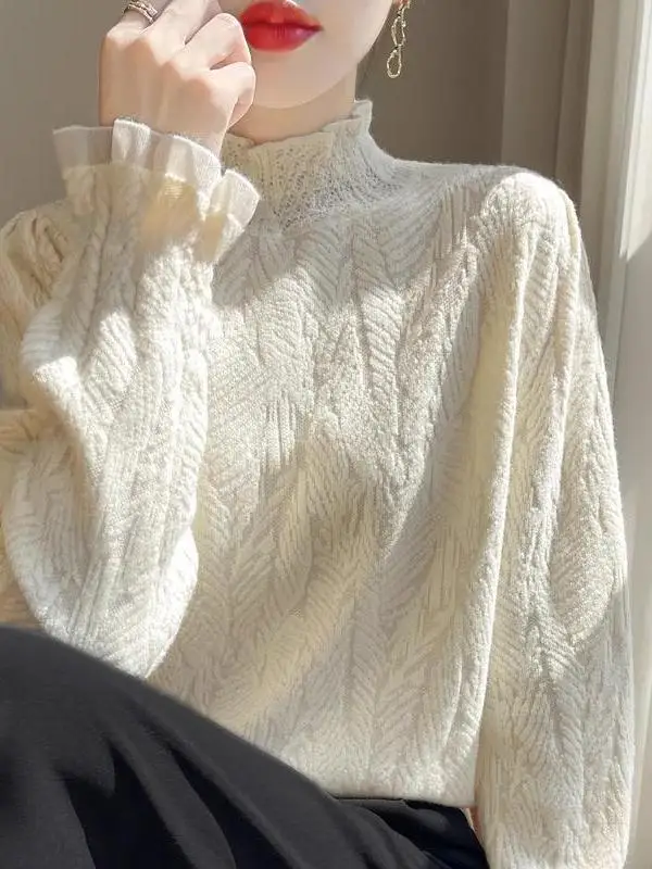 

Ultra Soft Knitted Base irt Women's f High Ne Svel Inner Wear Wood ain Luxury Sle Pure Color Winter New