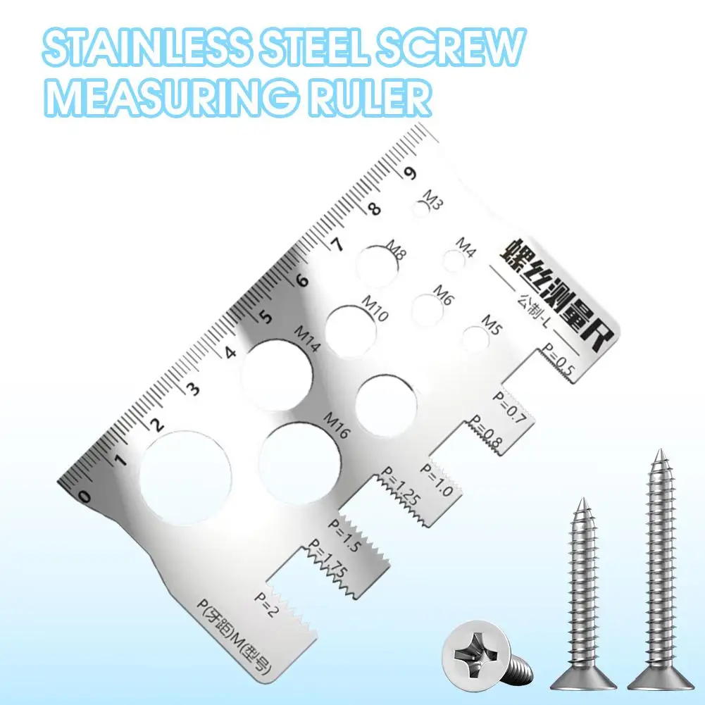 Stainless Steel Screw Measuring Ruler M3-M18 Thread Checker for Measuring Screw Pitch Bit Bolt Nut Screw Measuring Gauge