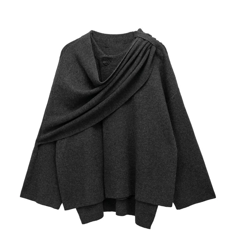 

Autumn New Women's Knitted ort Coat Asymmetric Scarf Matching Loose Fit Regular Thin Versatile Sle 275600 802
