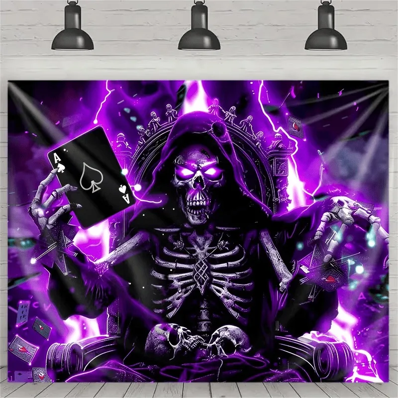 Grim Reaper Tapestry, Purple Skeleton Wall Hanging, Dark Fantasy Decor, Spade Card Art Cloth, Gothic Gamer Room Ornament