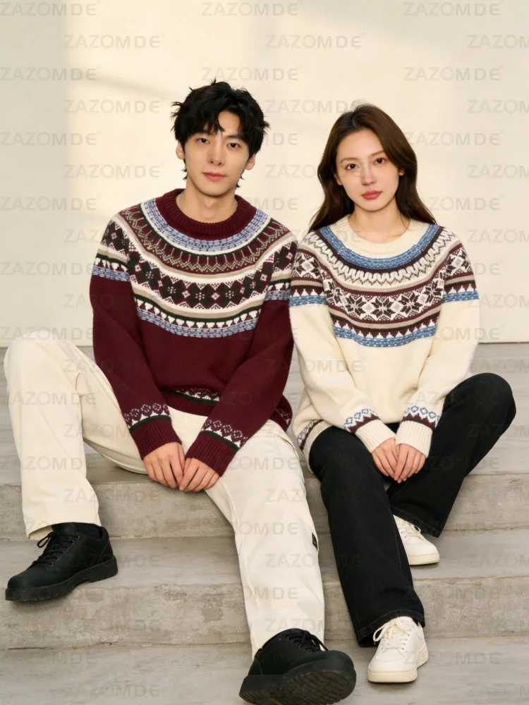 

ZAZOMDE Festive Fair Isle Themed Sweater For The Holiday Season Cozy Winter Pullover Unisex Gift Idea For Christmas And New Year