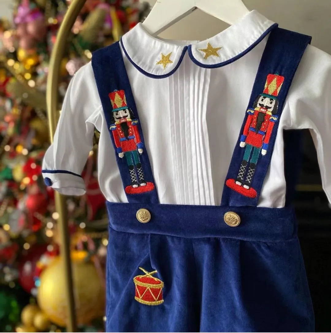 Baby Boy Set Autumn Winter Red Blue Velvet Nutcracker Embroidery Vintage for Eid Causal