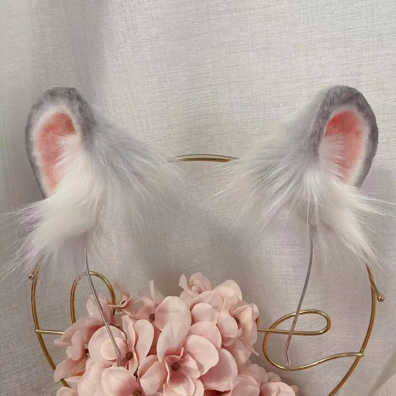 Custom HandMade Grey Mouse Cat Ear KC Beast Tail Wolf Cat Fox Hair Hoop Christmas Halloween Cosplay Costume Accessories