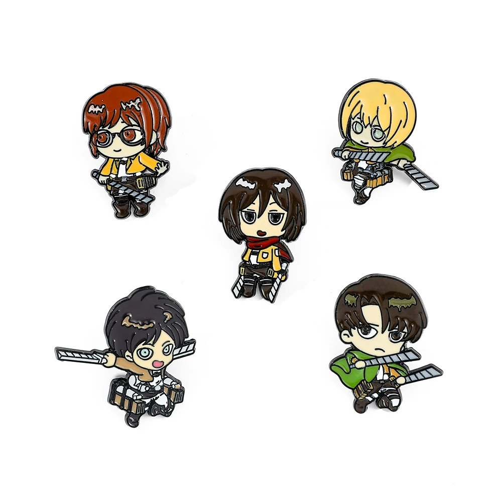 5 Pcs Anime Q Character Series Brooch Cute Allen Sanli Large Pin Metal Paint Badge Backpack Hat Accessories