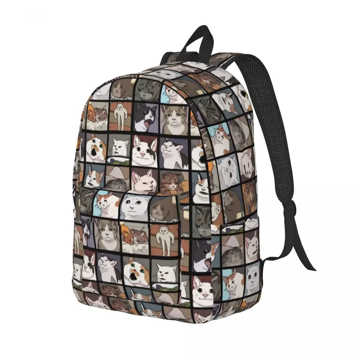 Meme Cat Backpack for Kindergarten Primary School Student Cute Funny Bookbag Boy Girl Kids Canvas Daypack with Pocket