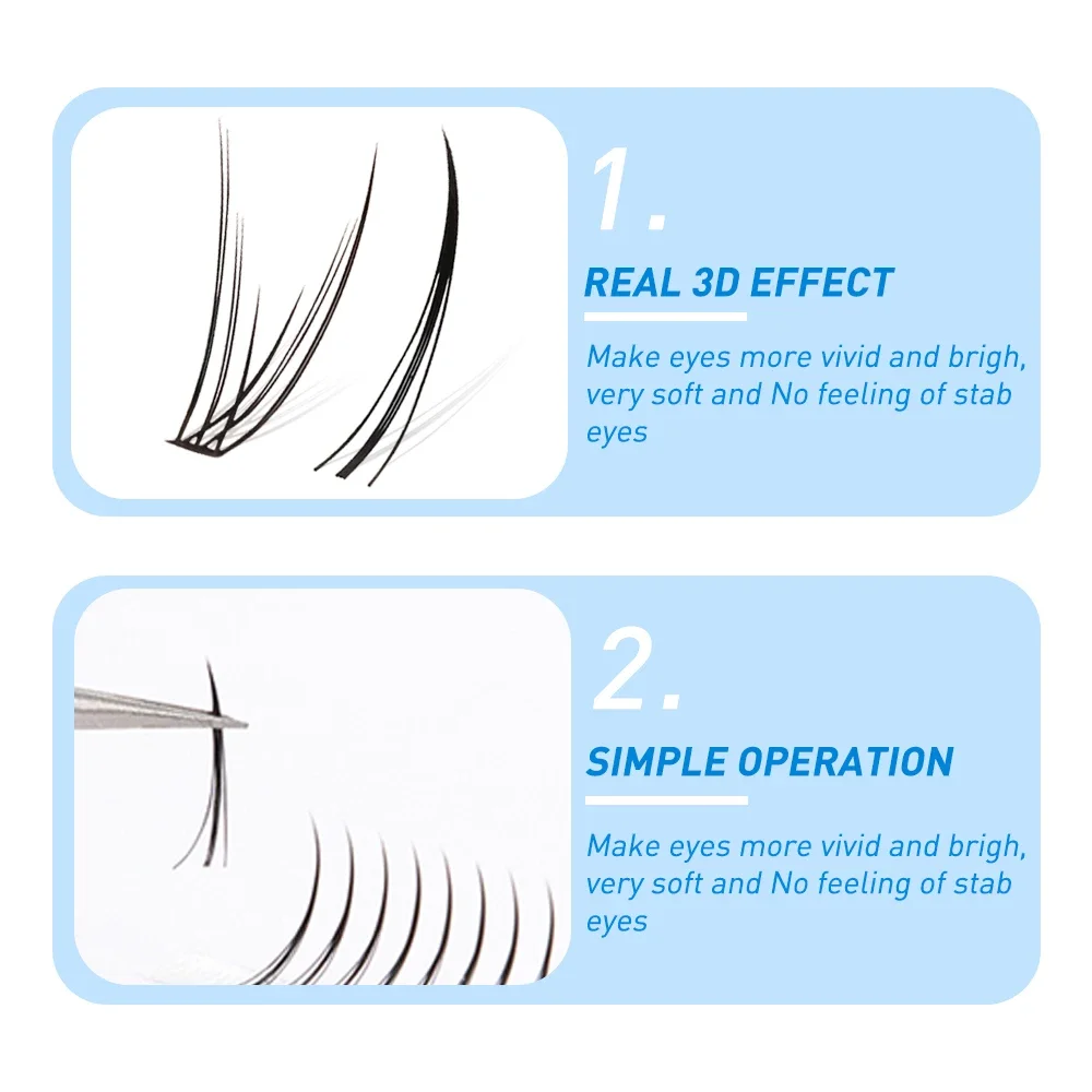 Faux cils en forme de queue de poisson, éventail préfabriqué, mélange 3D, colle à la chaleur, grappe de pointes, maquillage individuel, 2 boîtes, A, M, bricolage