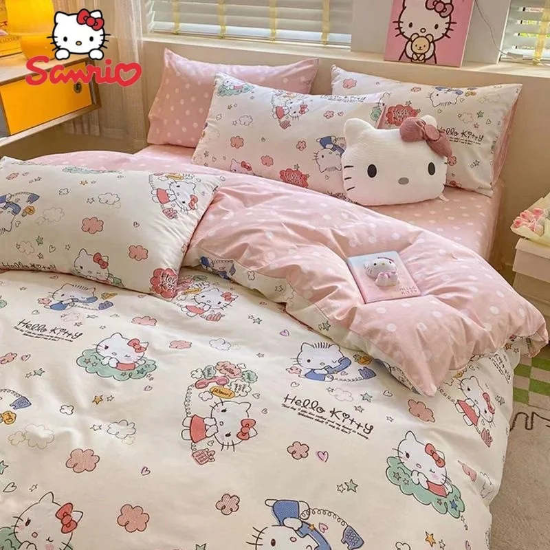 

Постельное белье Sanrio HelloKitty 3/4cps, мультяшное аниме, милое школьное общежитие, Комплект постельного белья, подушка, детская спальня