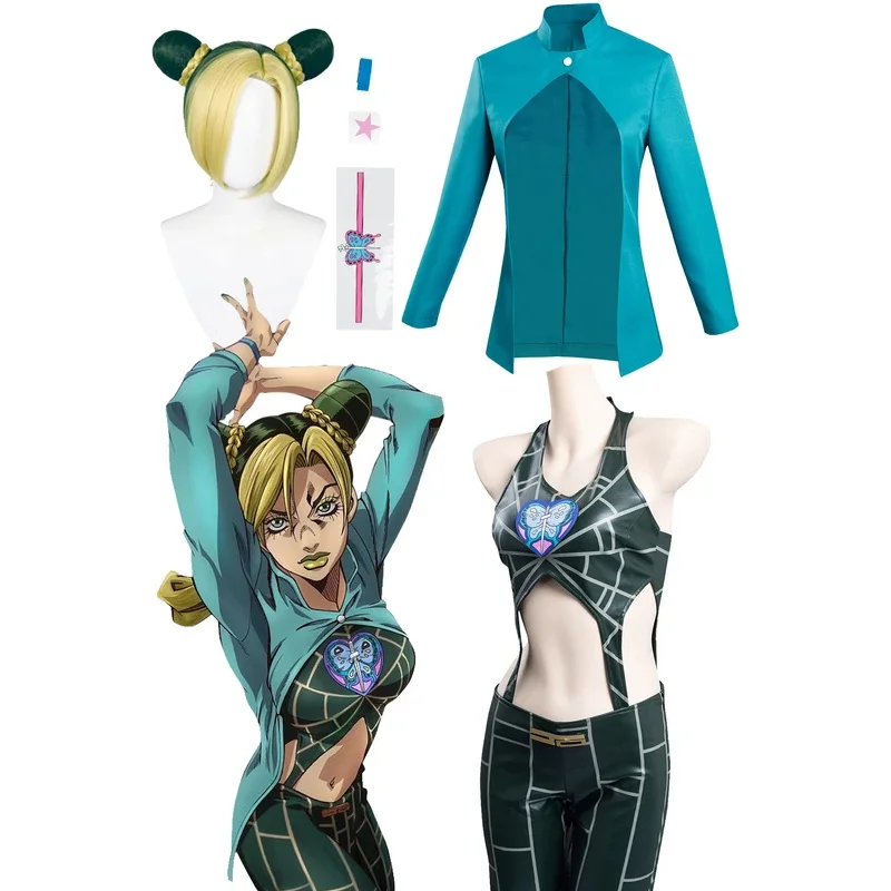 Anime JoJo Cosplay Bizarre Adventure Stone Ocean Jolyne Cujoh Wig Jacket Women Costume Woman Halloween Carnival Cloth Disguise