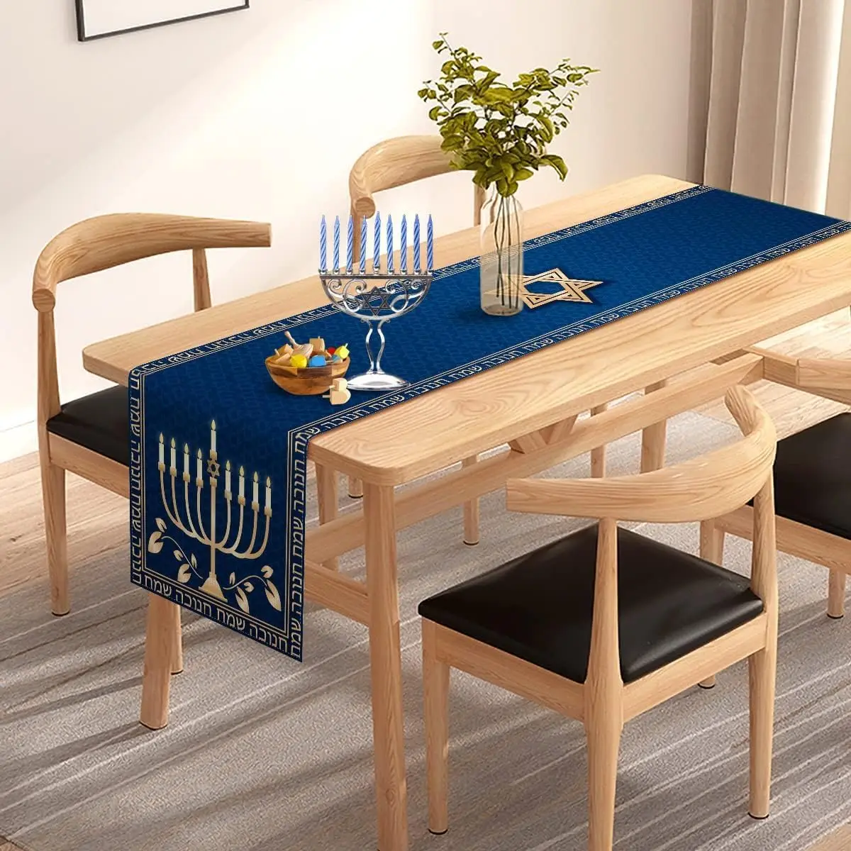 Hanukkah Linen Table Runner Chanukah Menorah Star of David Jewish Festival Holiday Party Kitchen Dining Home Party Decoration