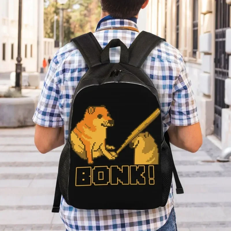 Cheems Bonk Meme Pixel Art حقيبة السفر للنساء والرجال حقيبة الكتب المدرسية للكمبيوتر Shiba Inu Dog College Student Daypack حقائب