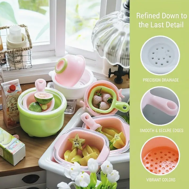 4Pcs/set Miniature Dollhouse Fruit/Vegetable Draining Basket Model Mini Washing Basket For Doll Accessories