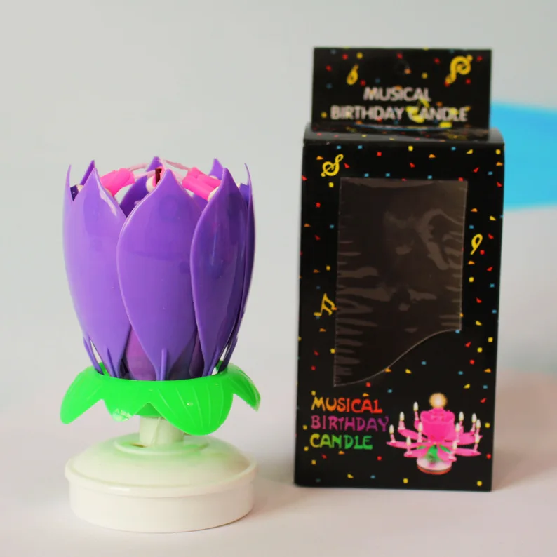 Birthday candles, electronic lotus flowers, double layered blooming and rotating, music candles