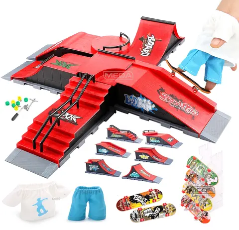 Fai da te Finger Skatepark 6-in-1 Set Piattaforma di pratica tecnologica professionale Stunt Finger Skateboard Assemblare Rampa Park Kit Giocattoli