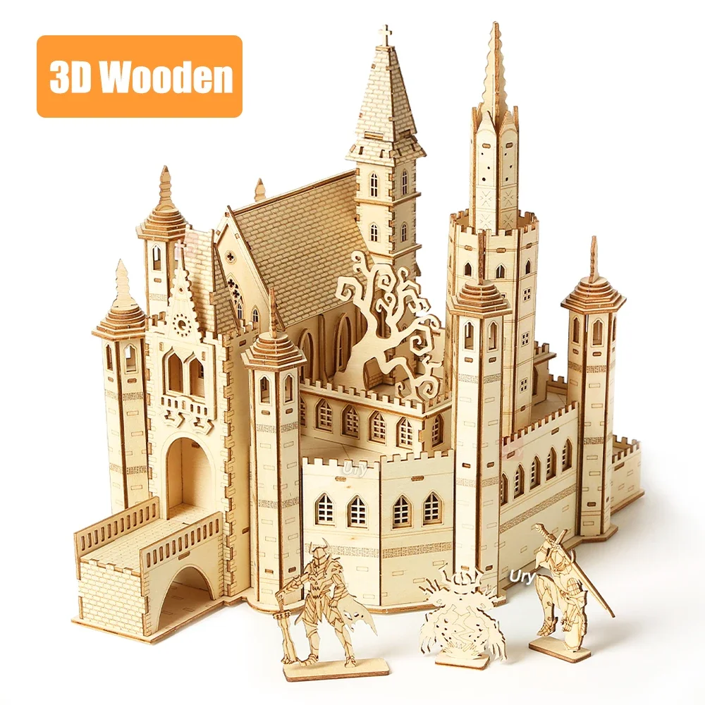 URY 3D Puzzle House castello del cavaliere reale con assemblaggio di scatole giocattolo retrò per bambini kit di modelli fai da te per adulti regali