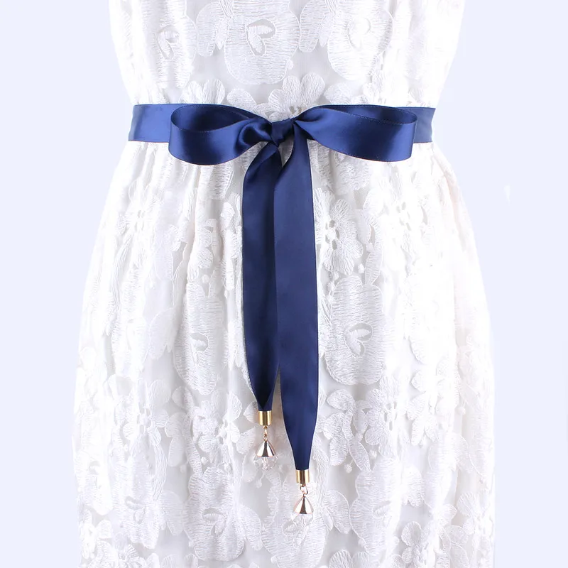 Long Black Rhinestone Fabric Belts for Women Dress Ladies Solid Silk Scarf Shirt Knot Waist Rope Female Corset Belt Strap
