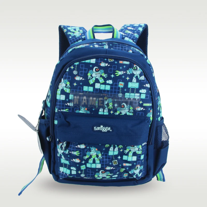 Australia smiggle original children's schoolbag boys Deep Blue Robot shoulder name backpack Kawaii 3-7 year  bags 14 inch