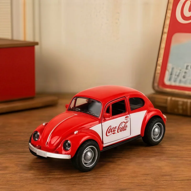 Vintage Round Body Classic Sedan Diecast Model, Alloy Static Collectible Ornament with Openable Dual Doors
