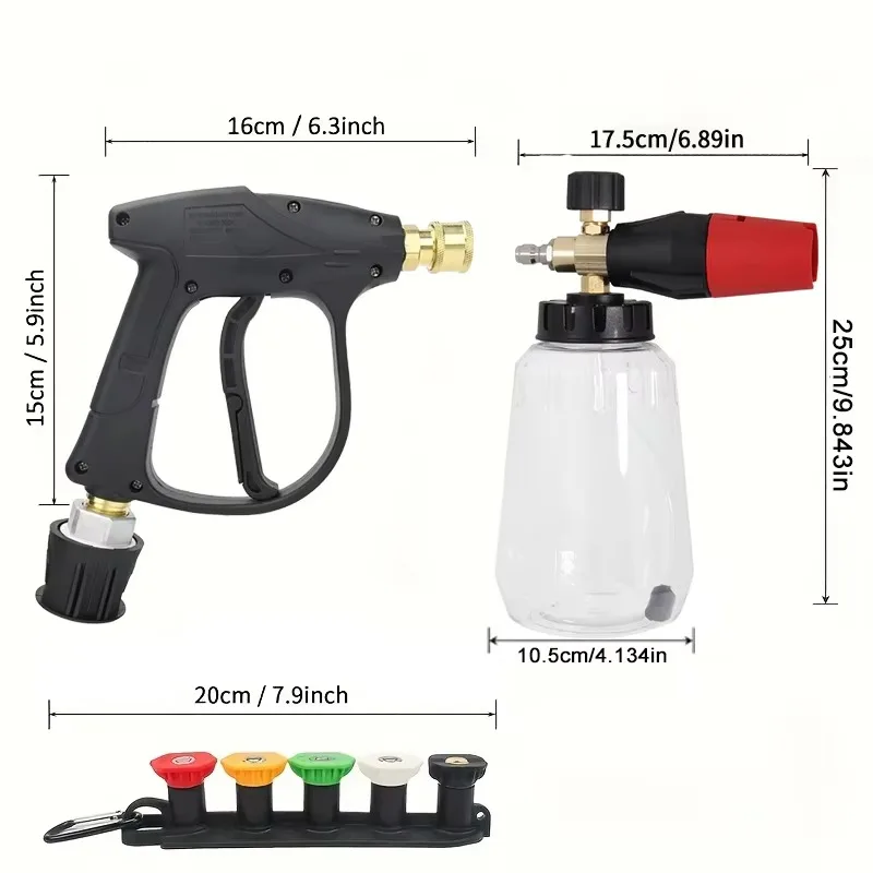 Snow Foam Cannon Lance Kit Compatible Karcher K2-K7 High Pressure Washer 1/4 Quick Connect Spray Gun Multi Nozzles