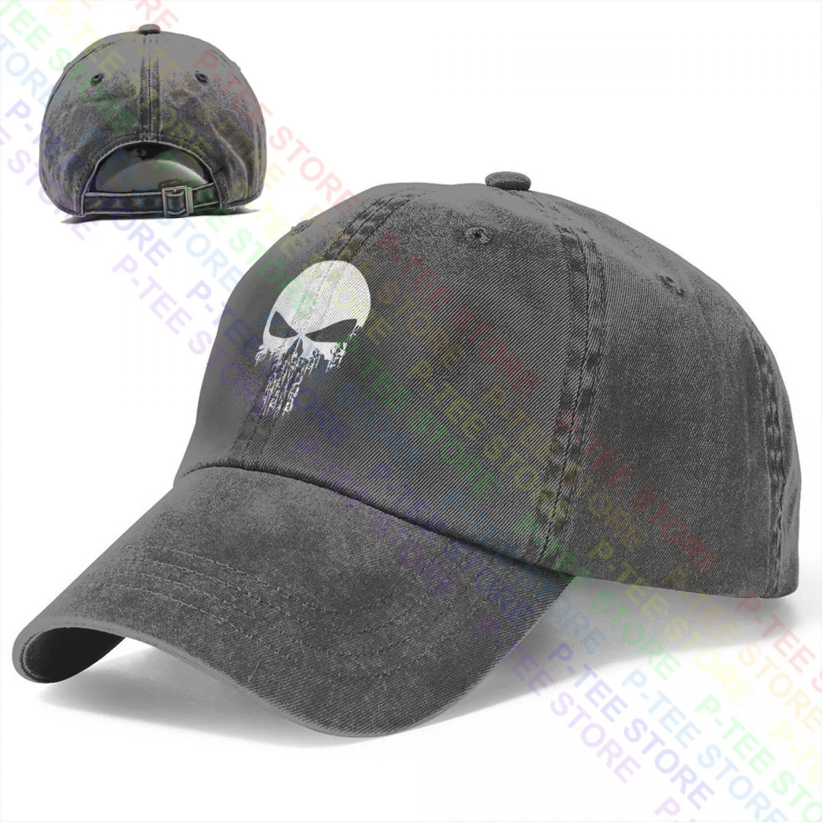 Marvellous Punish Man Skull Made Of Guns Washed Denim Baseball Cap Trucker Hats Outdoor Headwear