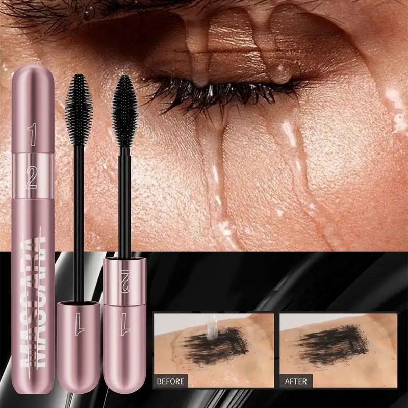 1pcs Double Effect 4D Mascara 2 Brush Heads Waterproof & Long Curl Natural Thick Eyelash 2in1 Eye Black Mascara