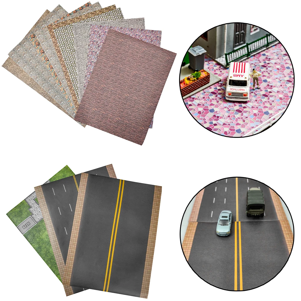 3PCS Simulation Floor Wall Sticker Self-Adhesive Road Suface Pasting Pavement Model Materails DIY Outdoor Brick Sticker Diorama