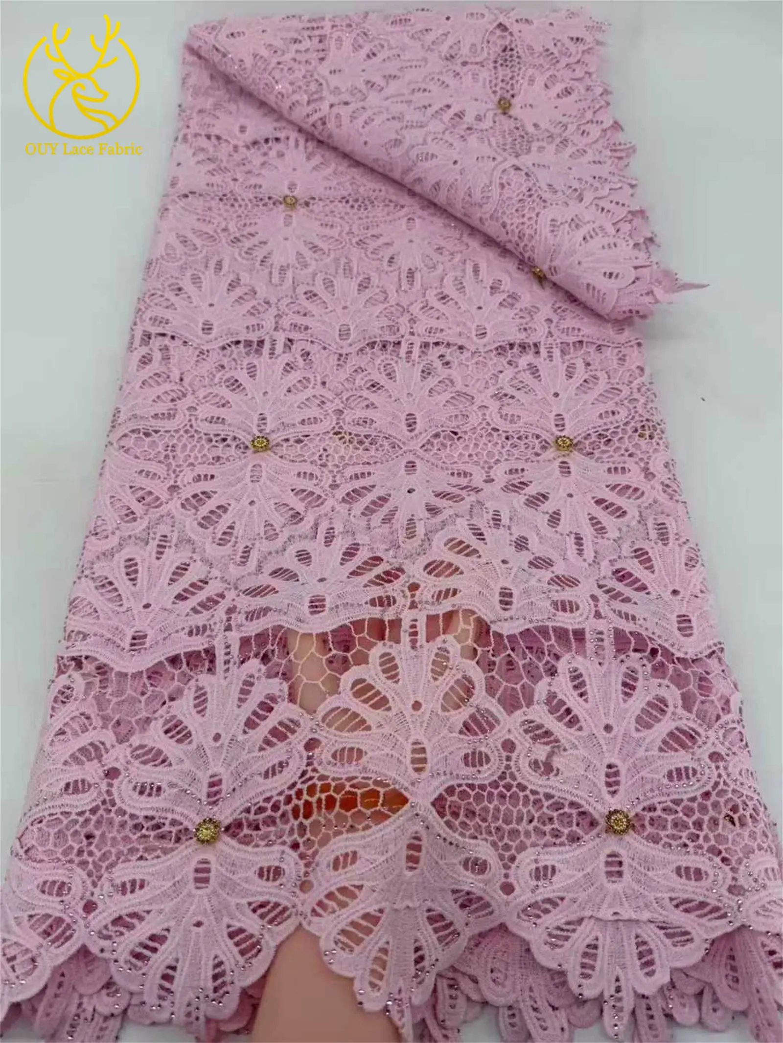 2026 Neuester afrikanischer wasserlöslicher Spitzenstoff, 5 Yards, nigerianischer Steinstoff, geeignet für Damen-Partykleider, Nähmaterial – Detail 13