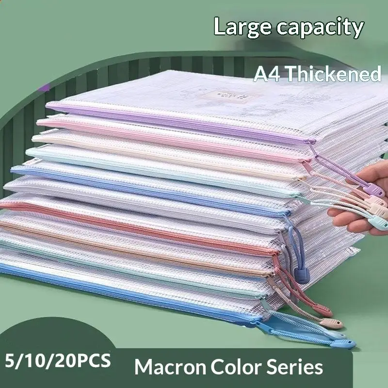 Zipper Mesh Bags A4 Plastic Zipper Bags For Organizing Waterproof Clear Travel Bags Office Supplies Document,Color Random